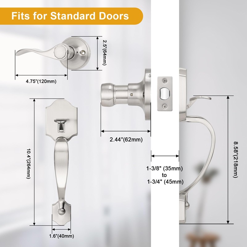Probrico Satin Nickel Heavy Duty Front Entry Handleset, Passage Lock