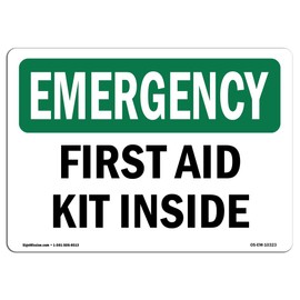 OSHA Emergency Sign - First Aid Kit Inside | Aluminum Sign | Protect Your Business, Construction Site, Warehouse & Shop Area | Made in The USA