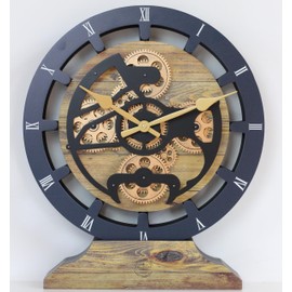 The Gears Clock 16 inches Wall Clock with Real Moving Gears Convertible into a Big Mantel Clock (Gold Antique)