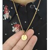Gold Coin Necklace,Women Dainty Initial Letter Hearts Stainless Disc Round