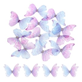 sourcing map 20Pcs Sheer Mesh Butterfly Appliques, 50mm Two Layers Butterflies with Gem Applique Patch DIY 3D Craft Ornament for Wedding Party Home Decor Clothes, Blue Pink