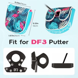 Golf Centre Shaft Mallet DF3 Putter Head Cover Headcover Magnetic Club Protector PU Leather Plant Leaves Printing Flamingo Embroidery