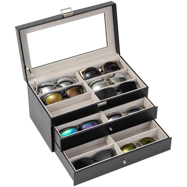 ProCase 3-layer Sunglasses Storage Organizer, 18 Slots Leather Sunglass Box