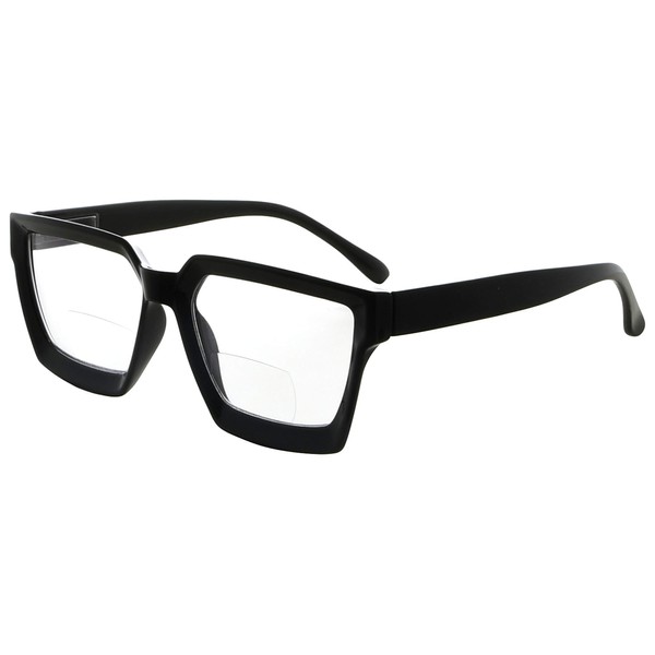 Eyekepper Gafas de lectura bifocales para mujer – Elegantes lectores bifocales lente transparente marco de gran tamaño, negro +3.00