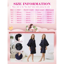 DOLOS Kids Girls Robes Silky Satin Flower Girl Sleepwear for Birthday Spa Bridal Party with Elastic Hair Ties Eye Mask and Hair Band (Black, 8)