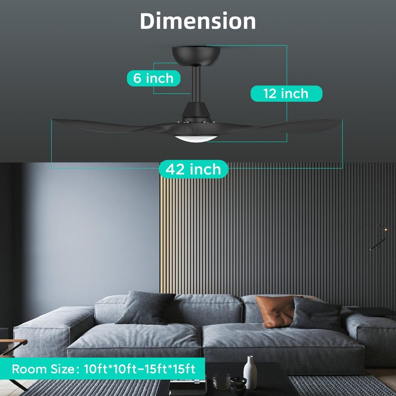 Roomratv 42 Inch BLack Ceiling Fans with Lights, Remote Control,Reversible