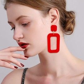 Simple Acrylic Geometric Square Hollow Dangle Earrings for Women White Minimalist Statement Drop Earrings 80s Retro Neon Earrings for Party Costume Accessory (red)