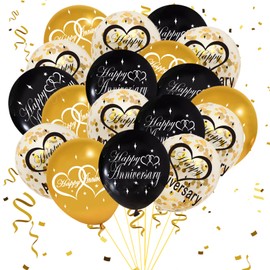 30Pcs Happy Anniversary Balloons Decorations Gold Glitter Anniversary Party Decorations Weddings Anniversary Balloons Kits for 10th/20th/30th/40th/50th/60th Anniversary Party