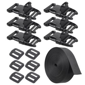 1'' Buckles & Straps Set: 7 Yards Hard-Wearing Nylon Straps 1 inch Wide, 6 Pcs Non-Slip Quick Side Release Buckle, 6 Pcs Tri-Glide Sliders, Available for DIY Heavy Duty No Sew, Black