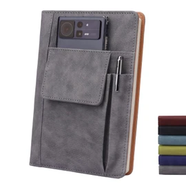 Refillable Lined Leather Journal Notebook, A5 Size Hardcover Journal Notebook for Women Men,100gsm 200 Pages Thick Paper Notebooks with Front Pockets and Pen Pocket, Daily Premium Journal for Writing