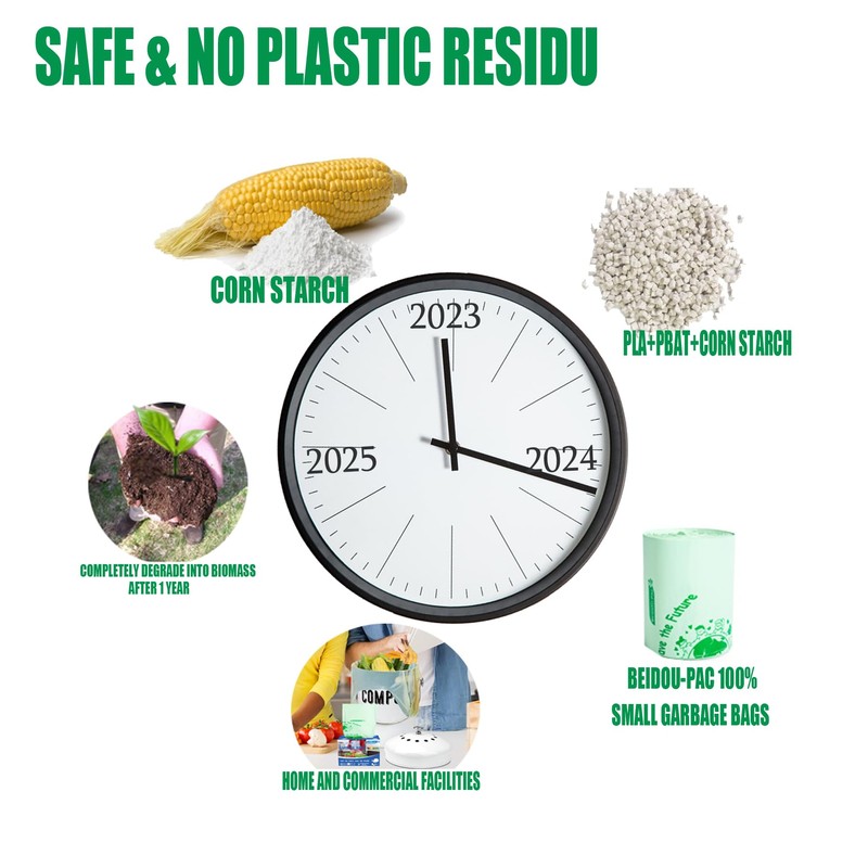 BEIDOU-PAC 1.6 Gallon Compostable Trash Bags with Handle, 125 Count
