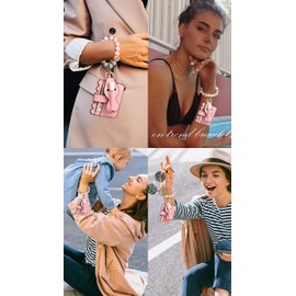 BVGA Wristlet Keychain Bracelet Wallet, Silicone Bead keyring Bangle for Women (pink)
