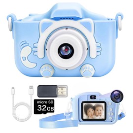 Sanmon.shop Kids Camera, Toy Camera, 1080P HD, 32 GB, Memory Card Included, Video Camera, 8x Zoom, 2.0 Inches, IPS Screen, Children's Camera, Game Function, 4 Years, 5 Years, 6 Years, Kids, Boys