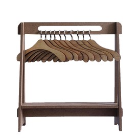 TANG SONG 1 Pack 8.2''x7.6'' Density Board Clothes Rack Doll Hanger Dress up Storage Clothes Organizer Storage Shelf with 10 Pcs Wood Hangers