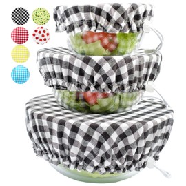 Juego de 3 fundas de tela de algodón reutilizables hechas a mano, dos capas de tela, color negro a cuadros