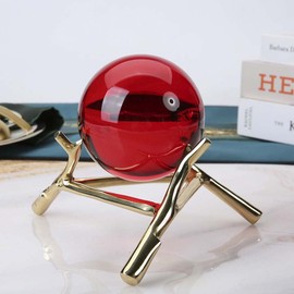 Crystal Ball, 2.4 inches (60 mm), K9 Ball, Artificial Crystal Ball, Red, Feng Shui Goods, Gift Glass, Alloy Base, Soratama Photography, Purification, Good Luck, Amulet, Wish for Good Luck Interior,