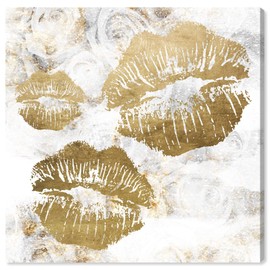 The Oliver Gal Artist Co. Fashion and Glam Wall Art Canvas Prints Kisses and Roses' Home Décor, 12" x 12", Gold, White
