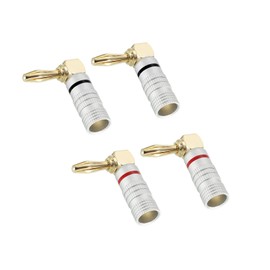 PATIKIL Banana Plugs 90 Degree Speaker Banana Plugs Closed Screw Type 4mm Gold-Plated Copper Red Black for Speaker Wires, Sound Systems, Video Receivers, Home Theater Pack of 4