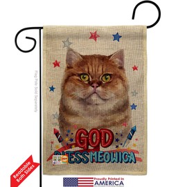 Patriotic British Short Hair Burlap Garden Flag Set with Stand Animals Cat Kitten Meow Spoiled Paw Fur Pet Nature Farm Animal Creature Small Gift Yard House Banner Double-Sided Made in USA 13 X 18.5