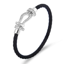 Men's Women's Stainless Steel Zirconia Horseshoe Bangle Lucky Lucky Bracelet Simple Fashion Accessory, Titanium, Cubic Zirconia
