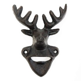 Sungmor Cast Iron Bottle Opener - Heavy Duty Wall Beer Bottle Opener - 6 Inch Deer Head Wall Mount Bottle Cap Openers - Vintage Rustic Style Wall Decoration - Great Item for Bar, Kitchen or Patio