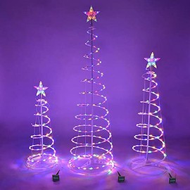 Queens of Christmas 3 Pack of Spiral Trees with Multi LEDs, Multicolor (LED-3PK-SPTR-5M)