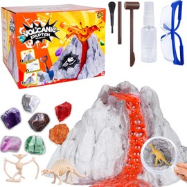 Volcano Science Experiments for Kids & Fossil Digging Kit for Kids ¨C janeunique Erupting Volcano Lab with Dinosaur Fossils & Gemstones, Hands-On Learning Toy to Boost Creativity & Family Bonding