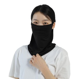 MKY factory NS-FC 2-piece Set, Cool Touch Face Cover, UV Protection, Over the Ear, Women's, Neck Guard, Bicycle, Running, Black, Free size