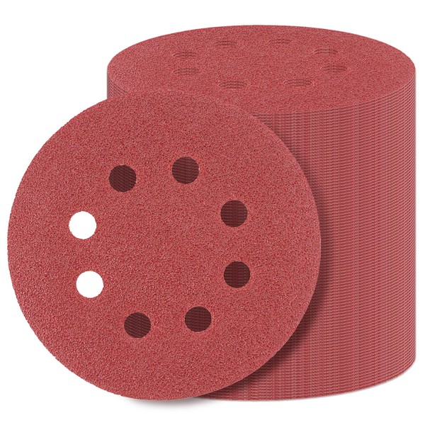 100 PCS 5 Inch Sanding Disc 80 Grit, 8 Hole