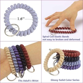 BIHRTC Pack of 5 Mix Color Plastic Coil Wrist Coil Stretch Wristband Elastic Stretchable Spiral Bracelet Key Ring Chain Hook Holder for Gym Pool ID Badge and Outdoor Sports
