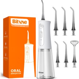 Bitvae Water Dental Flosser for Teeth, Rechargeable Water Teeth Cleaner Picks, 3 Modes 5 Intensities, IPX7 Waterproof, Oral Irrigator USB Cordless Water Dental Picks for Cleaning - Frost White