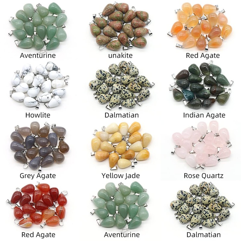 LE SKY natural stone pendants round waterdrop shape healing mixed