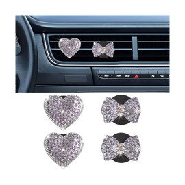 Sandfren Bling Car Air Vent Clip, 2PCS Crystal Rhinestone Diamond Automotive Heart Shape Clip Charm, Cute Sparkling Vehicle Interior Decoration Accessories, Universal for SUV Sedan Trucks (Purple)