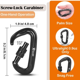 Heavy Duty Carabiner Clips Locking: Favofit Small 12KN (2696lbs) Caribeaner Hook for Key - 3.2" Screw Lock Lightweight Keychain for Dog Leash Hammock Hiking