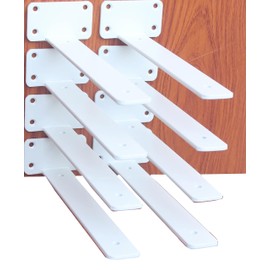 8 Pack - 8 inch White Hidden L Shelf Bracket (1/5 Inch Thicked) Iron Floating Shelf Brackets Rustic Industrial Metal Brackets for Shelf Support