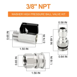 GASHER Washer High Pressure Ball Valve Kit, 3/8" Quick Connect Ball Valve for Power Washer Hose