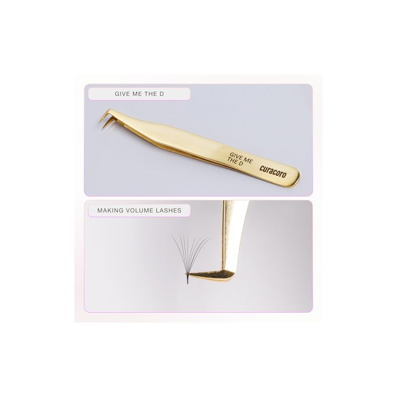 Curacoro Lash Tweezers, Fiber Tip Grip (Gold, Give Me the