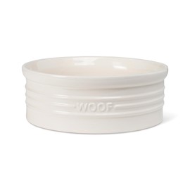 Fringe Studio "WOOF Ivory Medium Sculpted Ceramic Pet Bowl (6.5" Diameter x 2.5" H, 32 fl.oz), PetShop Collection (461011)