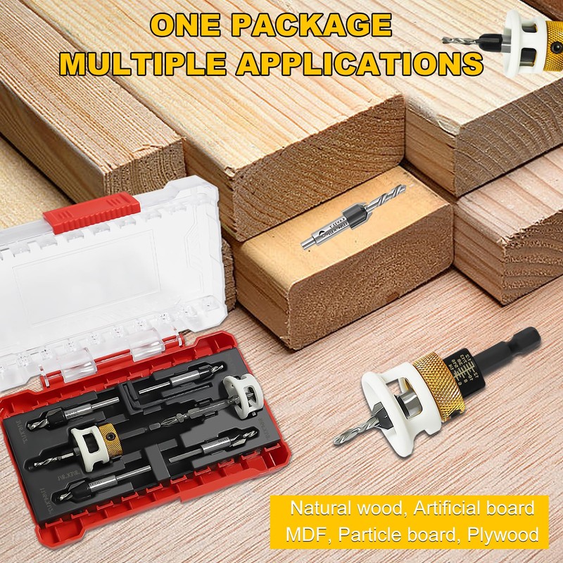 AUMEL 5 Piece Hex Shank Router Bit Set with Adjustable
