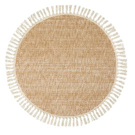 Collive Hand Woven Round Area Rug Soft Cotton Machine Washable Carpet 4ft Farmhouse Rugs with Tassels, Tan/Cream Circle Rugs for Bedroom Living Room Dining Room Table Office