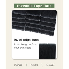 SURNEL Injected Tape in Hair Extensions 20 Inch Natural Real Hair Extension 20 Pcs 45g Jet Black Upgraded SeamlessRemy Invisible Skin Weft Straight (#1-20)