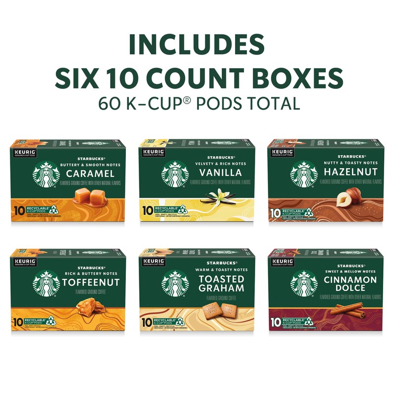 Starbucks K-Cup Coffee Pods, Flavored Hot or Iced Coffee, Variety