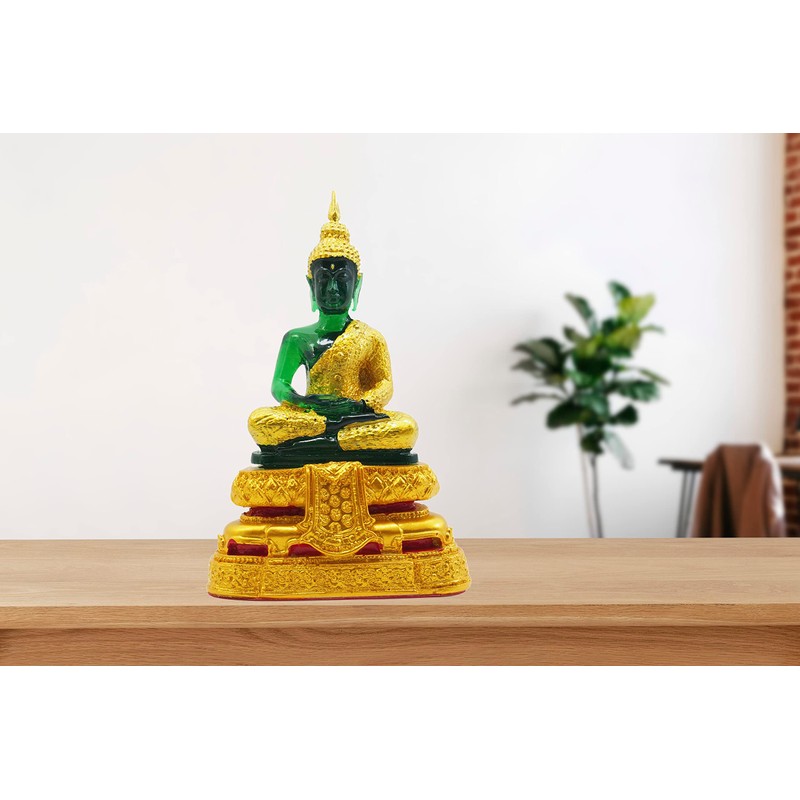 BUDDHO Emerald Buddha Statue Meditation 7" H. Jade Buddha Statue