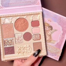 Embossed Eyeshadow 10 Colours Palette Makeup Blush Highlighter All In One Disc Matte & Glitter High Pigmented Shades Multifunctional