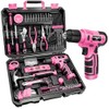 JENABOM 127-Piece Home Tool Set with 8V Pink Cordless Drill