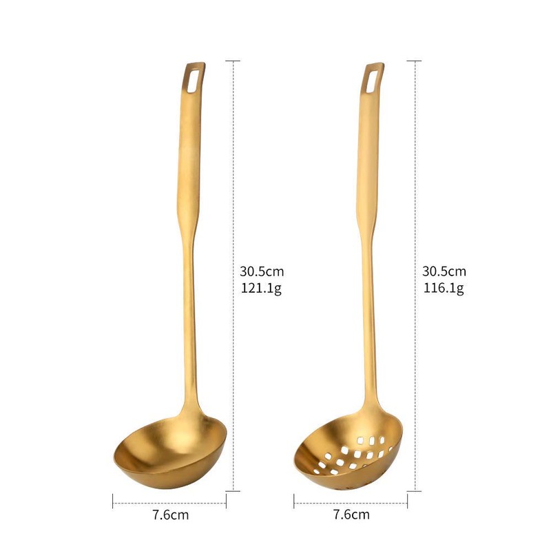 2 Pieces Gold Metal Soup Ladle Colander Set, Long Handle