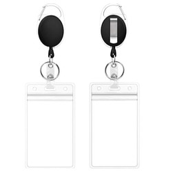 Retractable Badge Holder with ID Card Holder, Clear Vertical Badge Reel with Belt Clip, 2 Pack