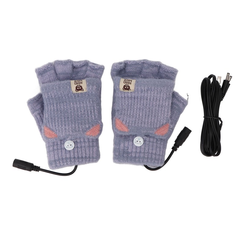 USB Heated Gloves Mitten Men Women Winter Knitted Fingerless Hand
