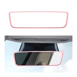 Zpana Model Y Rear View Mirror Protector Frame, Silicone Model 3 Car Rearview Edge Protection Cover, Automotive Interior Rearview Trim Decoration Accessories (Pink)