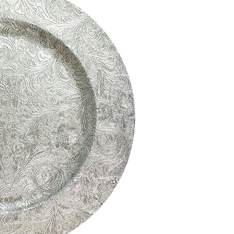 6 Embossed Decorative Silver Round Floral Charger Plates Christmas Xmas